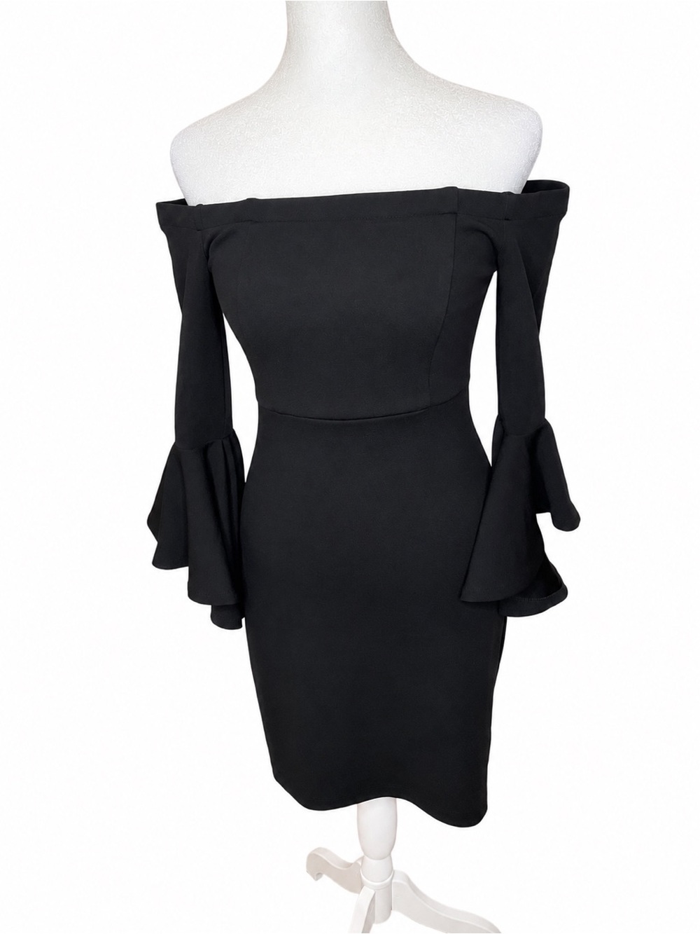 Teeze Me Off-Shoulder Black Ruffle Sleeve Bodycon Dress